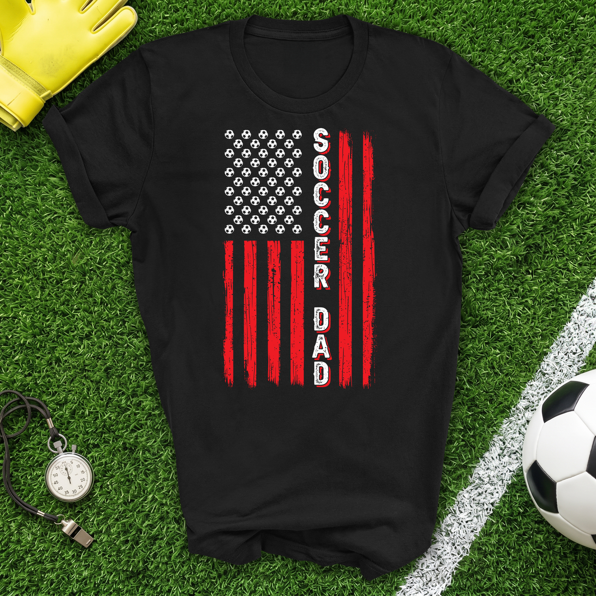 Soccer Dad Flag T-Shirt American Flag with Soccer Ball Stars