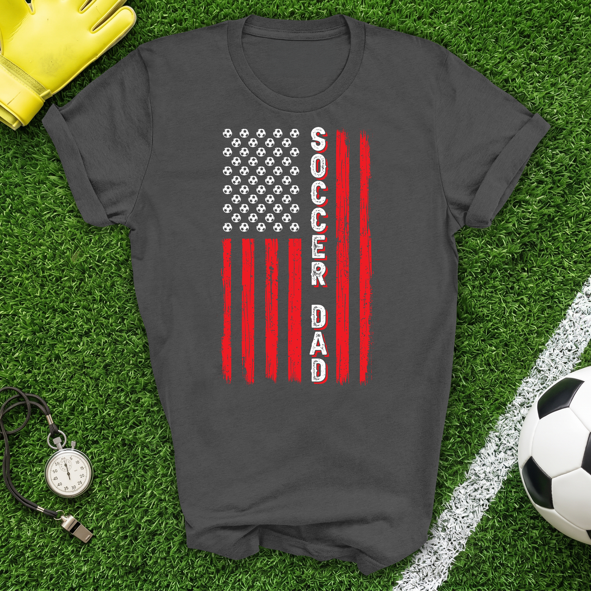 Soccer Dad Flag T-Shirt American Flag with Soccer Ball Stars