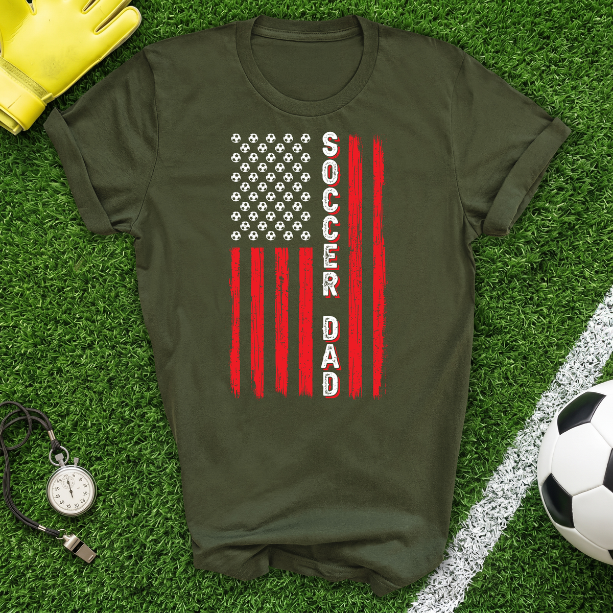 Soccer Dad Flag T-Shirt American Flag with Soccer Ball Stars
