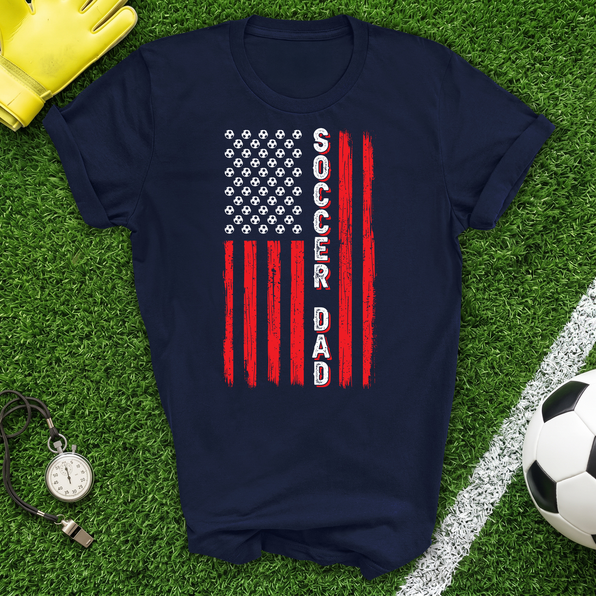 Soccer Dad Flag T-Shirt American Flag with Soccer Ball Stars
