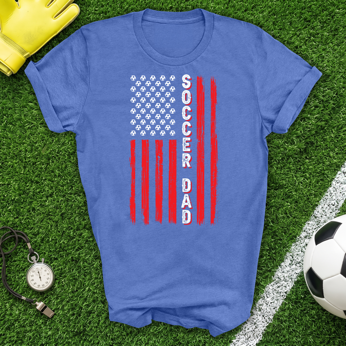 Soccer Dad Flag T-Shirt American Flag with Soccer Ball Stars
